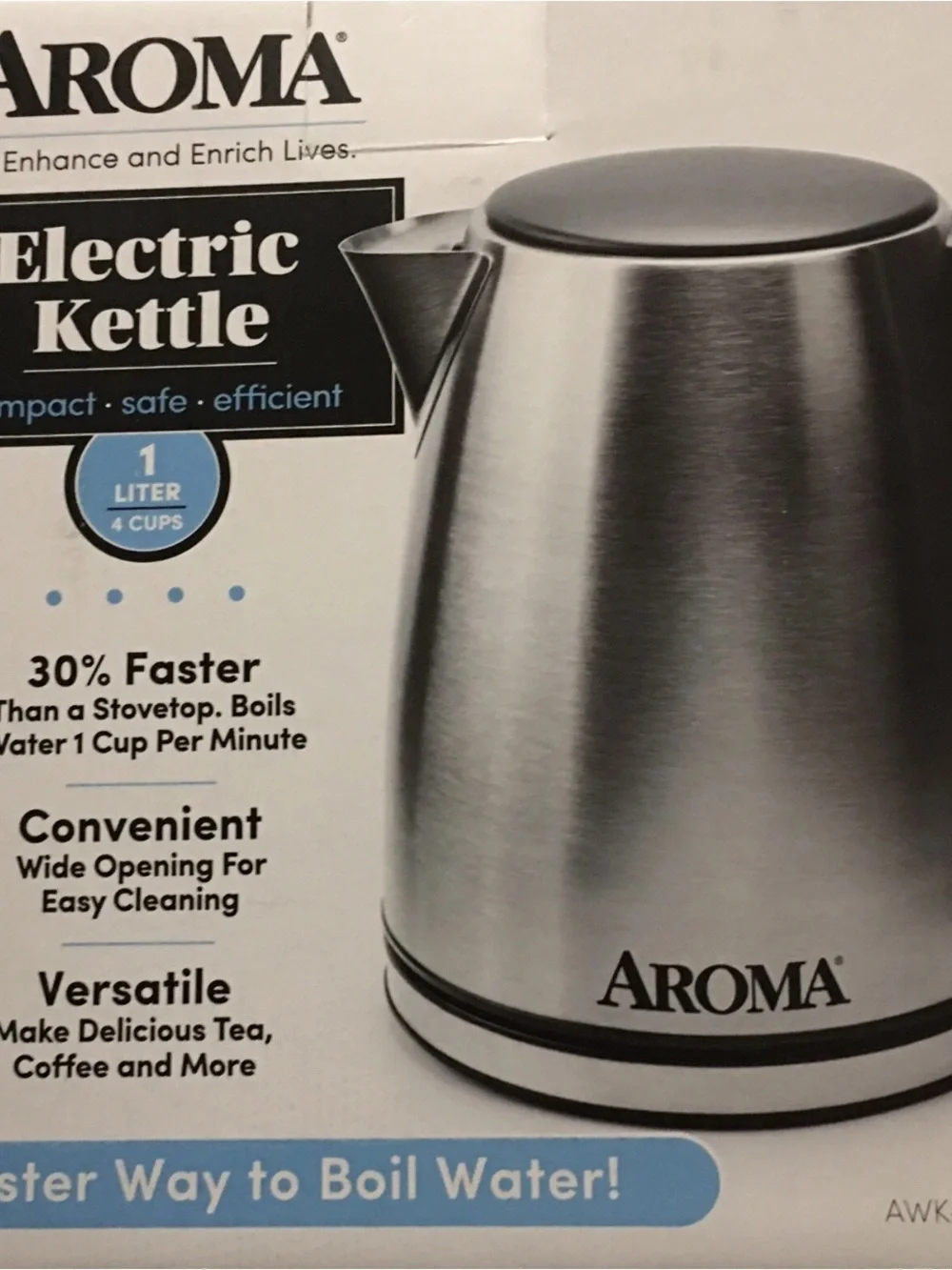 Aroma 1 Liter Stainless Steel Electric Kettle- NEW